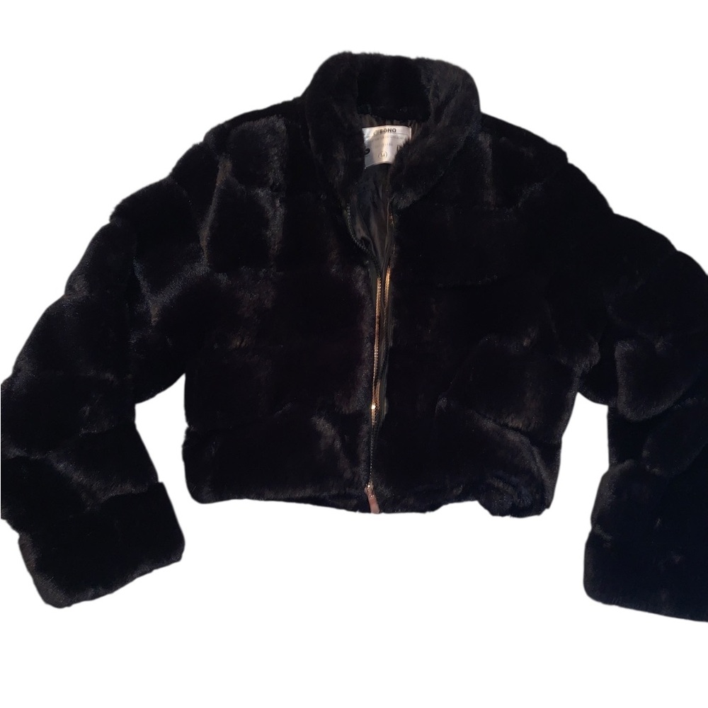 Black faux fur crop Jacket sz Medium, NEW - Picture 6 of 15